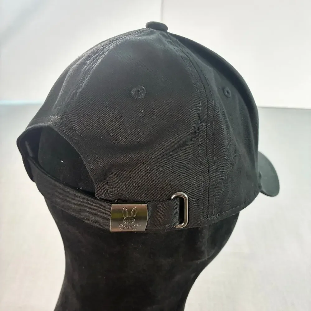 Psycho Bunny Skull & Crossbones Bunny Logo Hat Black Adjustable Cap